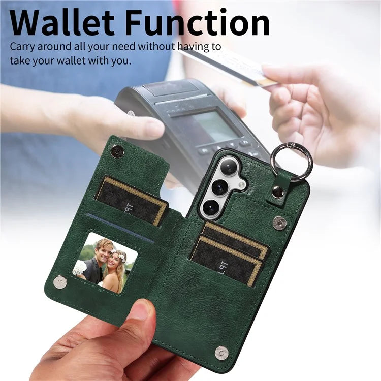 003 For Samsung Galaxy S24+ Case Multiple Card Slots Leather Phone Cover Finger Grip Ring