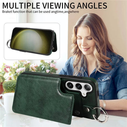 003 For Samsung Galaxy S24+ Case Multiple Card Slots Leather Phone Cover Finger Grip Ring