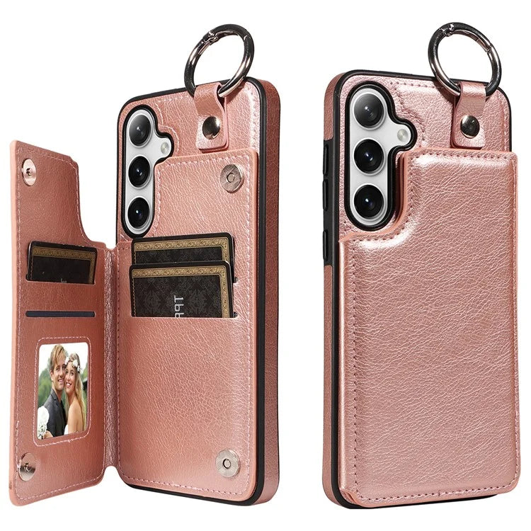 003 For Samsung Galaxy S24+ Case Multiple Card Slots Leather Phone Cover Finger Grip Ring