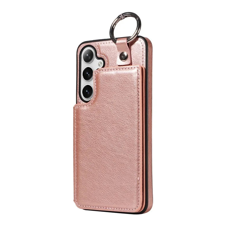 003 For Samsung Galaxy S24+ Case Multiple Card Slots Leather Phone Cover Finger Grip Ring