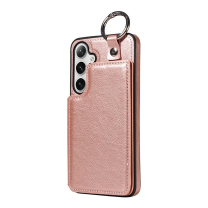 003 For Samsung Galaxy S24+ Case Multiple Card Slots Leather Phone Cover Finger Grip Ring