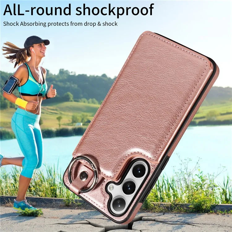 003 For Samsung Galaxy S24+ Case Multiple Card Slots Leather Phone Cover Finger Grip Ring