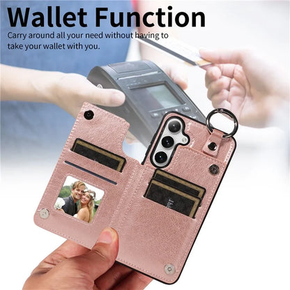 003 For Samsung Galaxy S24+ Case Multiple Card Slots Leather Phone Cover Finger Grip Ring