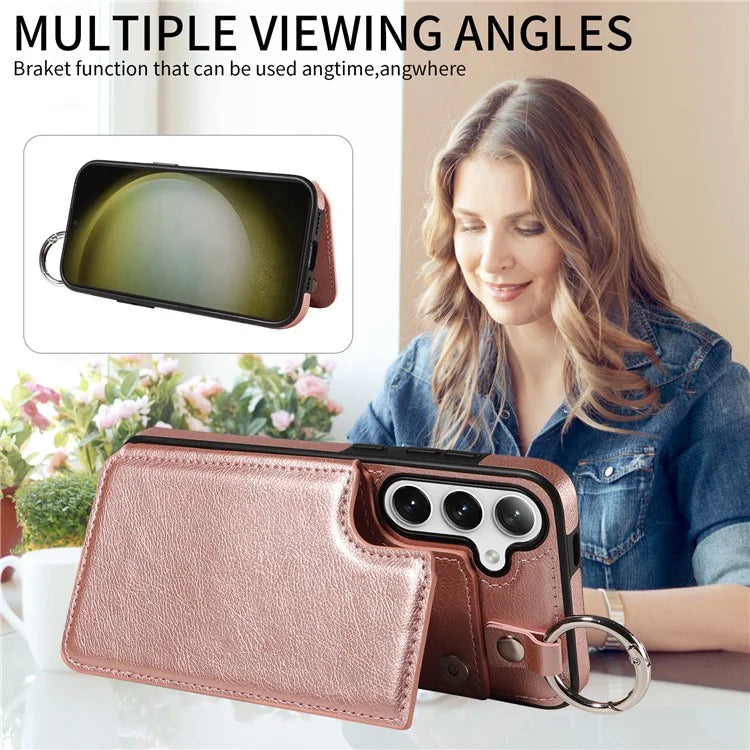 003 For Samsung Galaxy S24+ Case Multiple Card Slots Leather Phone Cover Finger Grip Ring