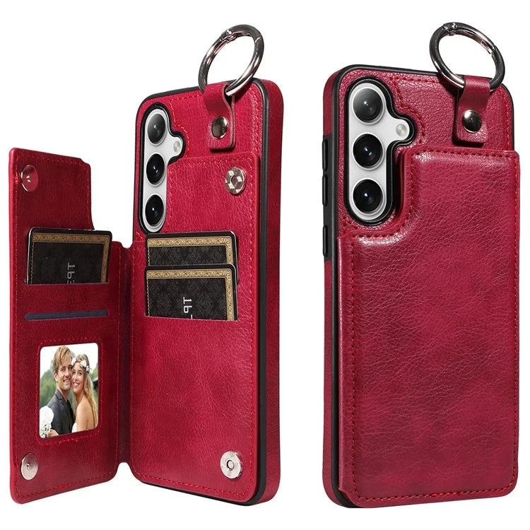 003 For Samsung Galaxy S24+ Case Multiple Card Slots Leather Phone Cover Finger Grip Ring