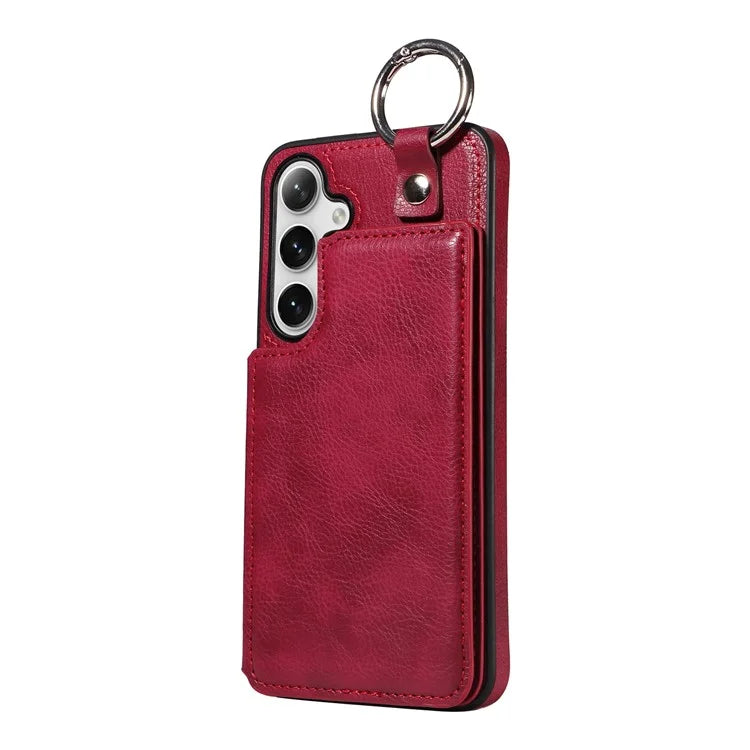 003 For Samsung Galaxy S24+ Case Multiple Card Slots Leather Phone Cover Finger Grip Ring