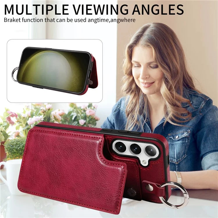 003 For Samsung Galaxy S24+ Case Multiple Card Slots Leather Phone Cover Finger Grip Ring