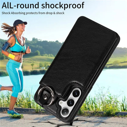 003 For Samsung Galaxy S24+ Case Multiple Card Slots Leather Phone Cover Finger Grip Ring