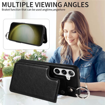 003 For Samsung Galaxy S24+ Case Multiple Card Slots Leather Phone Cover Finger Grip Ring