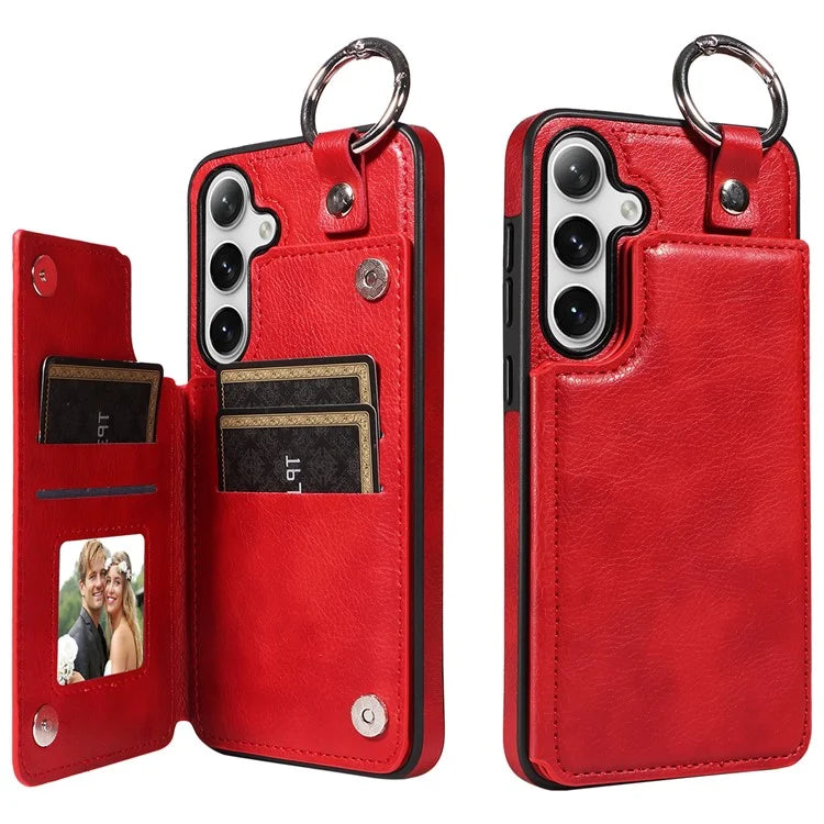 003 For Samsung Galaxy S24+ Case Multiple Card Slots Leather Phone Cover Finger Grip Ring