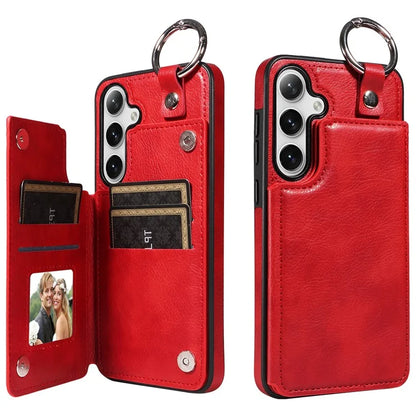 003 For Samsung Galaxy S24+ Case Multiple Card Slots Leather Phone Cover Finger Grip Ring
