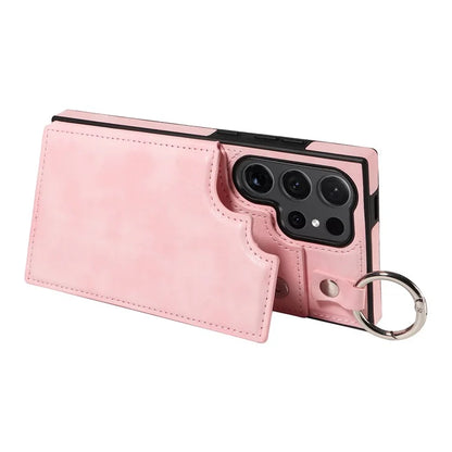 003 For Samsung Galaxy S24 Ultra Case Card Slots Leather Phone Cover Double Magnetic Clasp, Ring Buckle