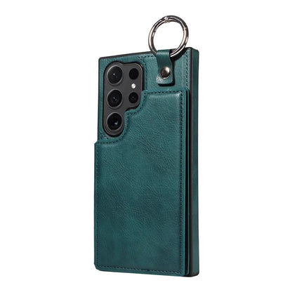 003 For Samsung Galaxy S24 Ultra Case Card Slots Leather Phone Cover Double Magnetic Clasp, Ring Buckle