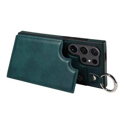 003 For Samsung Galaxy S24 Ultra Case Card Slots Leather Phone Cover Double Magnetic Clasp, Ring Buckle