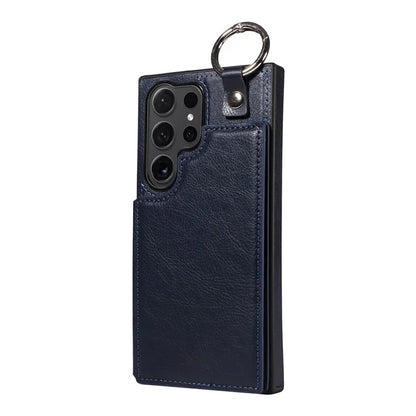 003 For Samsung Galaxy S24 Ultra Case Card Slots Leather Phone Cover Double Magnetic Clasp, Ring Buckle