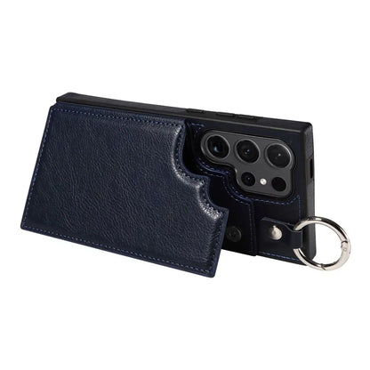 003 For Samsung Galaxy S24 Ultra Case Card Slots Leather Phone Cover Double Magnetic Clasp, Ring Buckle
