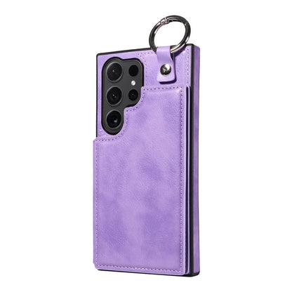 003 For Samsung Galaxy S24 Ultra Case Card Slots Leather Phone Cover Double Magnetic Clasp, Ring Buckle