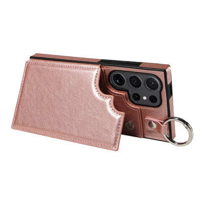 003 For Samsung Galaxy S24 Ultra Case Card Slots Leather Phone Cover Double Magnetic Clasp, Ring Buckle