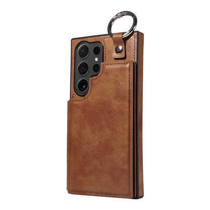 003 For Samsung Galaxy S24 Ultra Case Card Slots Leather Phone Cover Double Magnetic Clasp, Ring Buckle