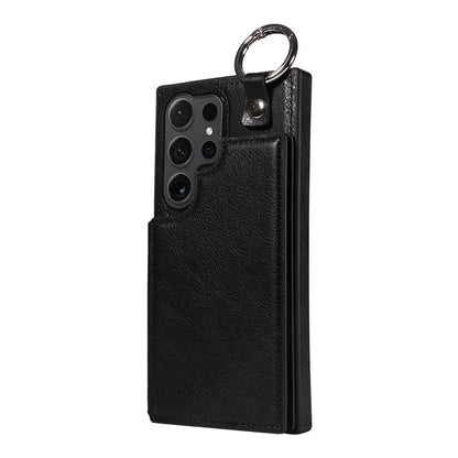 003 For Samsung Galaxy S24 Ultra Case Card Slots Leather Phone Cover Double Magnetic Clasp, Ring Buckle