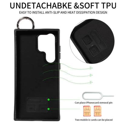 003 For Samsung Galaxy S24 Ultra Case Card Slots Leather Phone Cover Double Magnetic Clasp, Ring Buckle