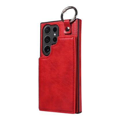 003 For Samsung Galaxy S24 Ultra Case Card Slots Leather Phone Cover Double Magnetic Clasp, Ring Buckle