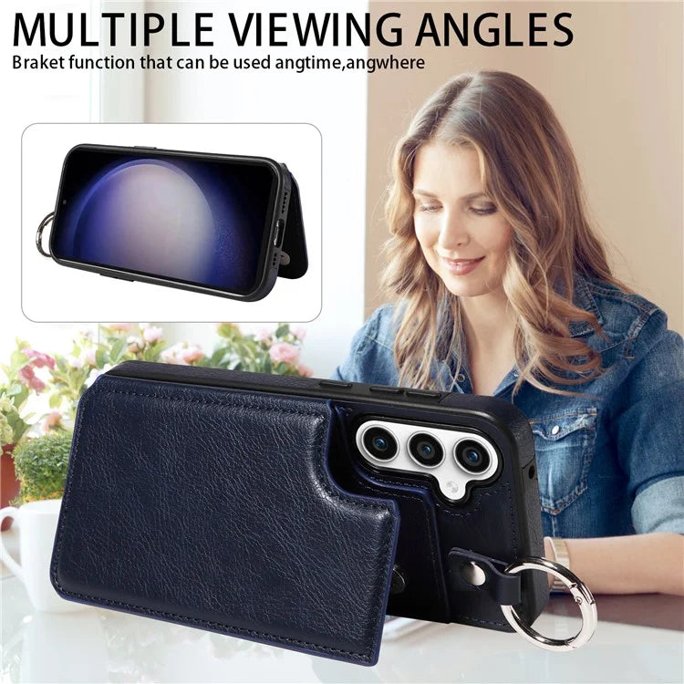 003 For Samsung Galaxy S23 FE Case Leather Ring Buckle Phone Back Cover Kickstand