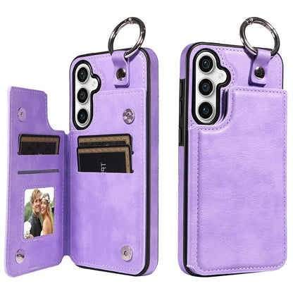 003 For Samsung Galaxy S23 FE Case Leather Ring Buckle Phone Back Cover Kickstand