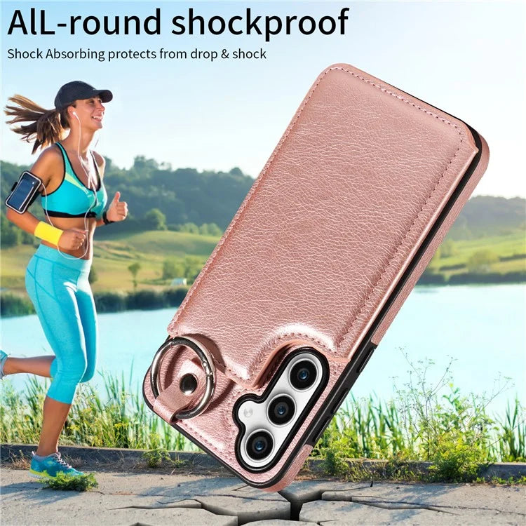 003 For Samsung Galaxy S23 FE Case Leather Ring Buckle Phone Back Cover Kickstand