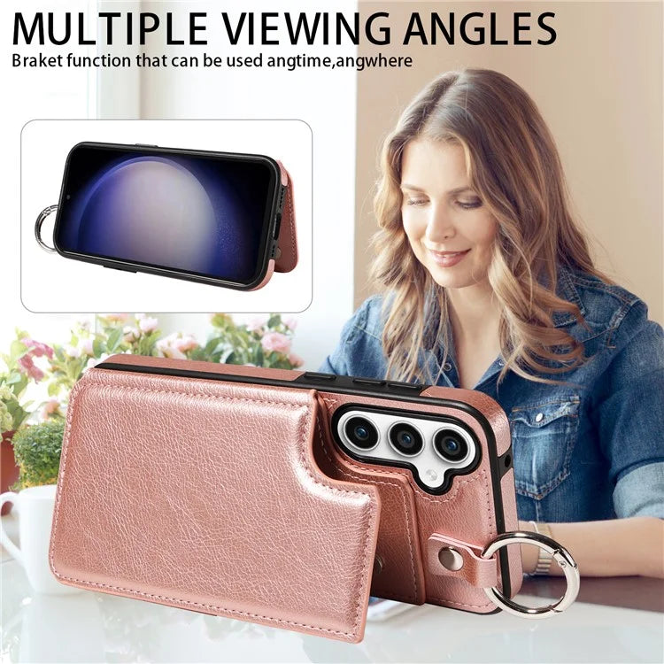 003 For Samsung Galaxy S23 FE Case Leather Ring Buckle Phone Back Cover Kickstand