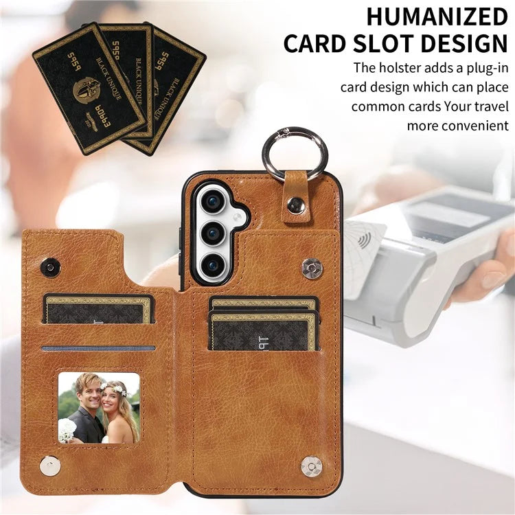 003 For Samsung Galaxy S23 FE Case Leather Ring Buckle Phone Back Cover Kickstand