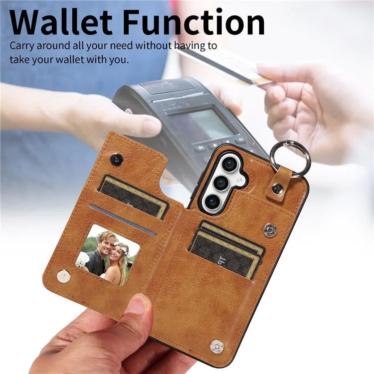 003 For Samsung Galaxy S23 FE Case Leather Ring Buckle Phone Back Cover Kickstand