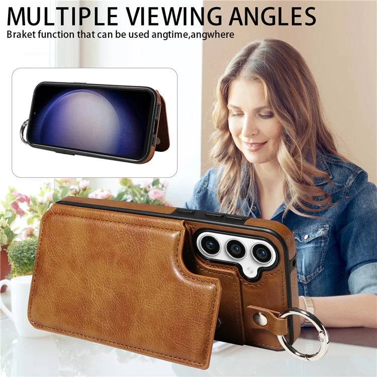 003 For Samsung Galaxy S23 FE Case Leather Ring Buckle Phone Back Cover Kickstand