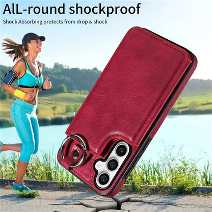 003 For Samsung Galaxy S23 FE Case Leather Ring Buckle Phone Back Cover Kickstand