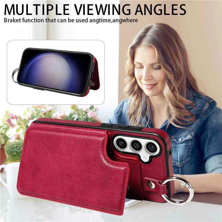 003 For Samsung Galaxy S23 FE Case Leather Ring Buckle Phone Back Cover Kickstand