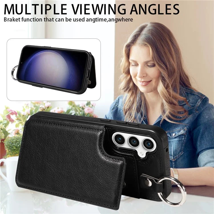 003 For Samsung Galaxy S23 FE Case Leather Ring Buckle Phone Back Cover Kickstand