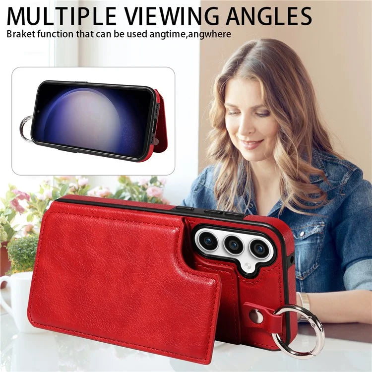 003 For Samsung Galaxy S23 FE Case Leather Ring Buckle Phone Back Cover Kickstand