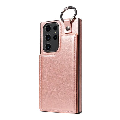 003 For Samsung Galaxy S23 Ultra Case Ring Buckle Card Holder Leather Phone Back Cover Litchi Texture