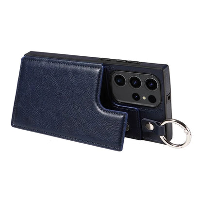 003 For Samsung Galaxy S23 Ultra Case Ring Buckle Card Holder Leather Phone Back Cover Litchi Texture