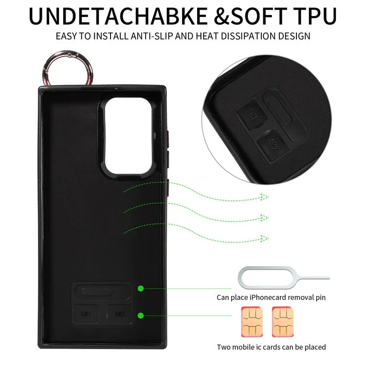 003 For Samsung Galaxy S23 Ultra Case Ring Buckle Card Holder Leather Phone Back Cover Litchi Texture