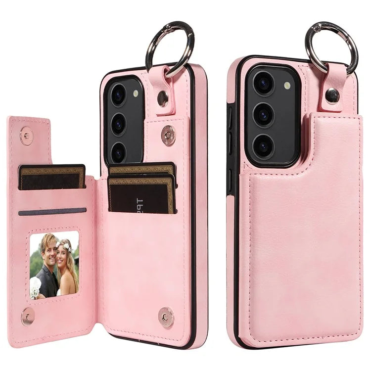 003 For Samsung Galaxy S23 Case Ring Buckle Anit-Fall Leather Phone Back Cover