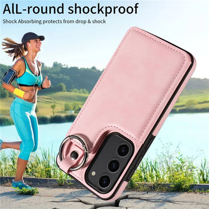 003 For Samsung Galaxy S23 Case Ring Buckle Anit-Fall Leather Phone Back Cover