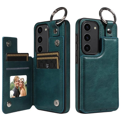 003 For Samsung Galaxy S23 Case Ring Buckle Anit-Fall Leather Phone Back Cover