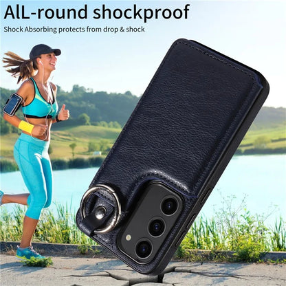 003 For Samsung Galaxy S23 Case Ring Buckle Anit-Fall Leather Phone Back Cover