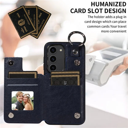 003 For Samsung Galaxy S23 Case Ring Buckle Anit-Fall Leather Phone Back Cover