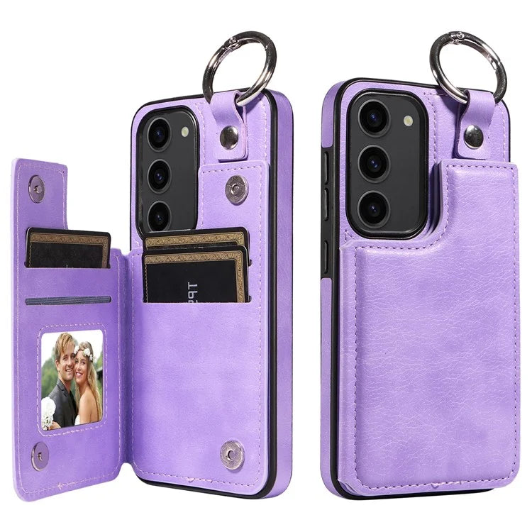 003 For Samsung Galaxy S23 Case Ring Buckle Anit-Fall Leather Phone Back Cover