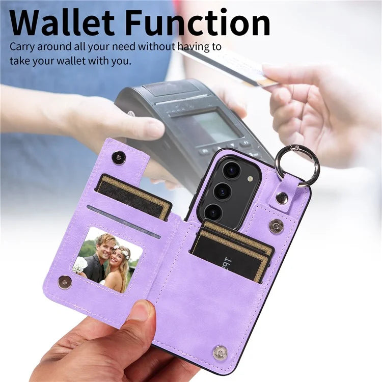 003 For Samsung Galaxy S23 Case Ring Buckle Anit-Fall Leather Phone Back Cover