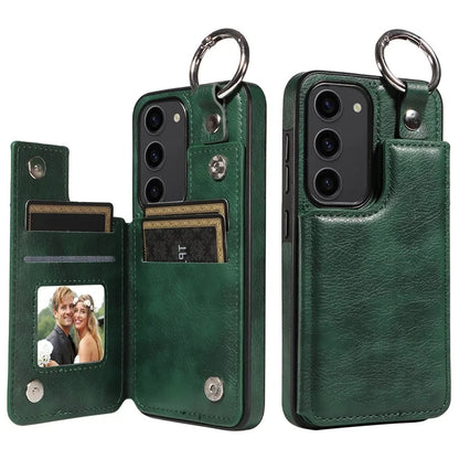 003 For Samsung Galaxy S23 Case Ring Buckle Anit-Fall Leather Phone Back Cover