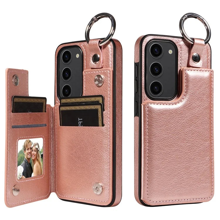 003 For Samsung Galaxy S23 Case Ring Buckle Anit-Fall Leather Phone Back Cover
