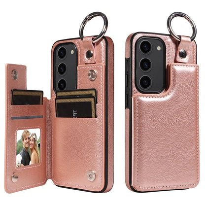 003 For Samsung Galaxy S23 Case Ring Buckle Anit-Fall Leather Phone Back Cover